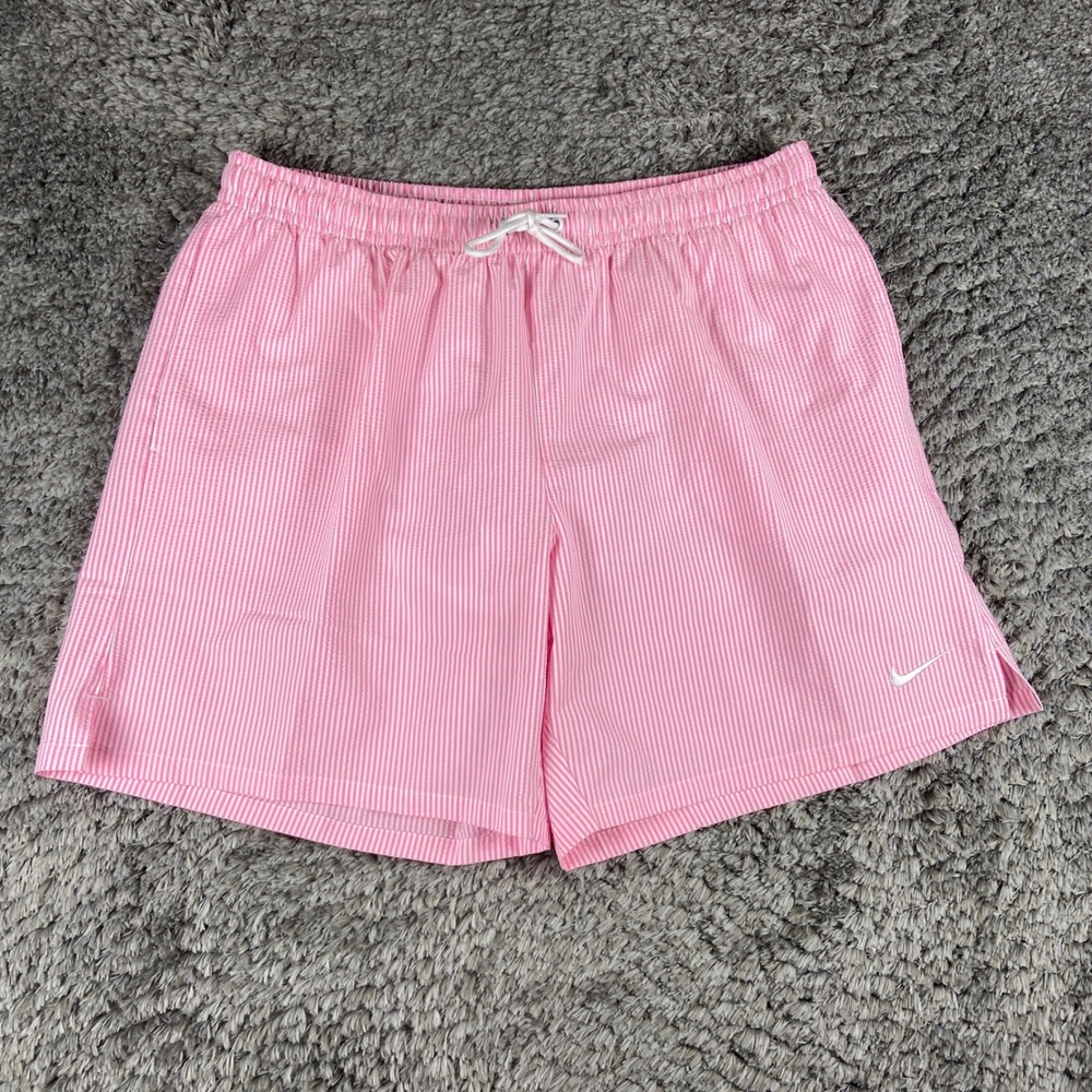 Nike Swim Breaker Seersucker Ripple Brief-Lined 7" Volley Shorts Mens XL Pink